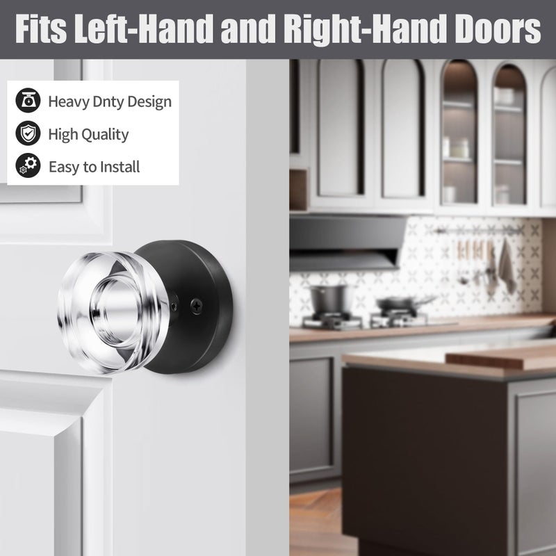 naubea 2 Pack Glass Black Dummy Door Knob Crystal Dummy Door Knobs Interior, Round Vintage Door Knob Matte Black Dummy Door Handle Interior for Hall Pantry Closet Door Knobs - Image 4